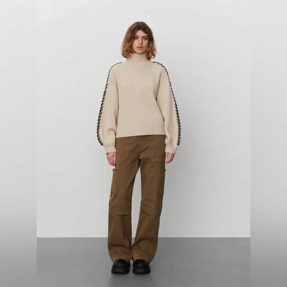 Day Birger et Mikkelsen Ribbed Turtleneck Sweater Beige Wool Blend arm detail L